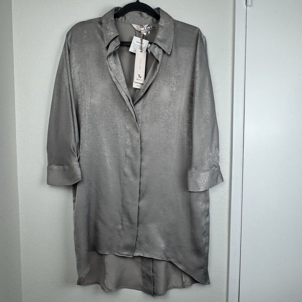 NWT Tu Woman LONG SHIRT DRESS Gray “Midnight” SIZE 8 Button Front